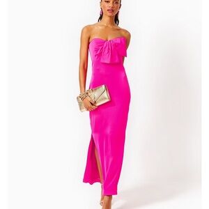 Carlynn Satin Bow Strapless Side Slit Maxi Dress size 4